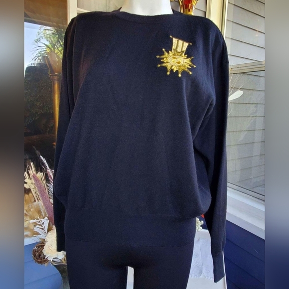 VTG Rena Rowan For Saville Lambswool Blend  Longsleeved Black Sweater Medium - Picture 7 of 7